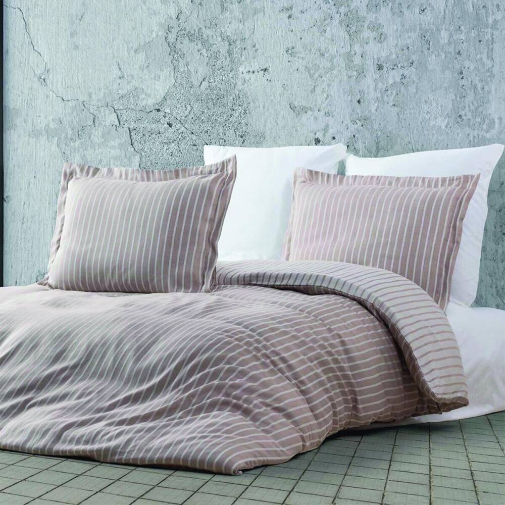 Bambu Çizgili Nevresim Çift Kişilik Bej 220x240 cm - Maxstyle