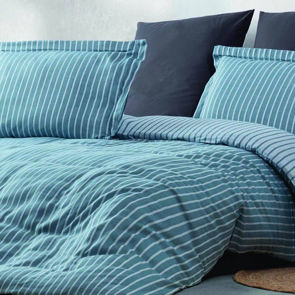 Bambu Çizgili Nevresim Çift Kişilik Petrol 220x240 cm - Maxstyle