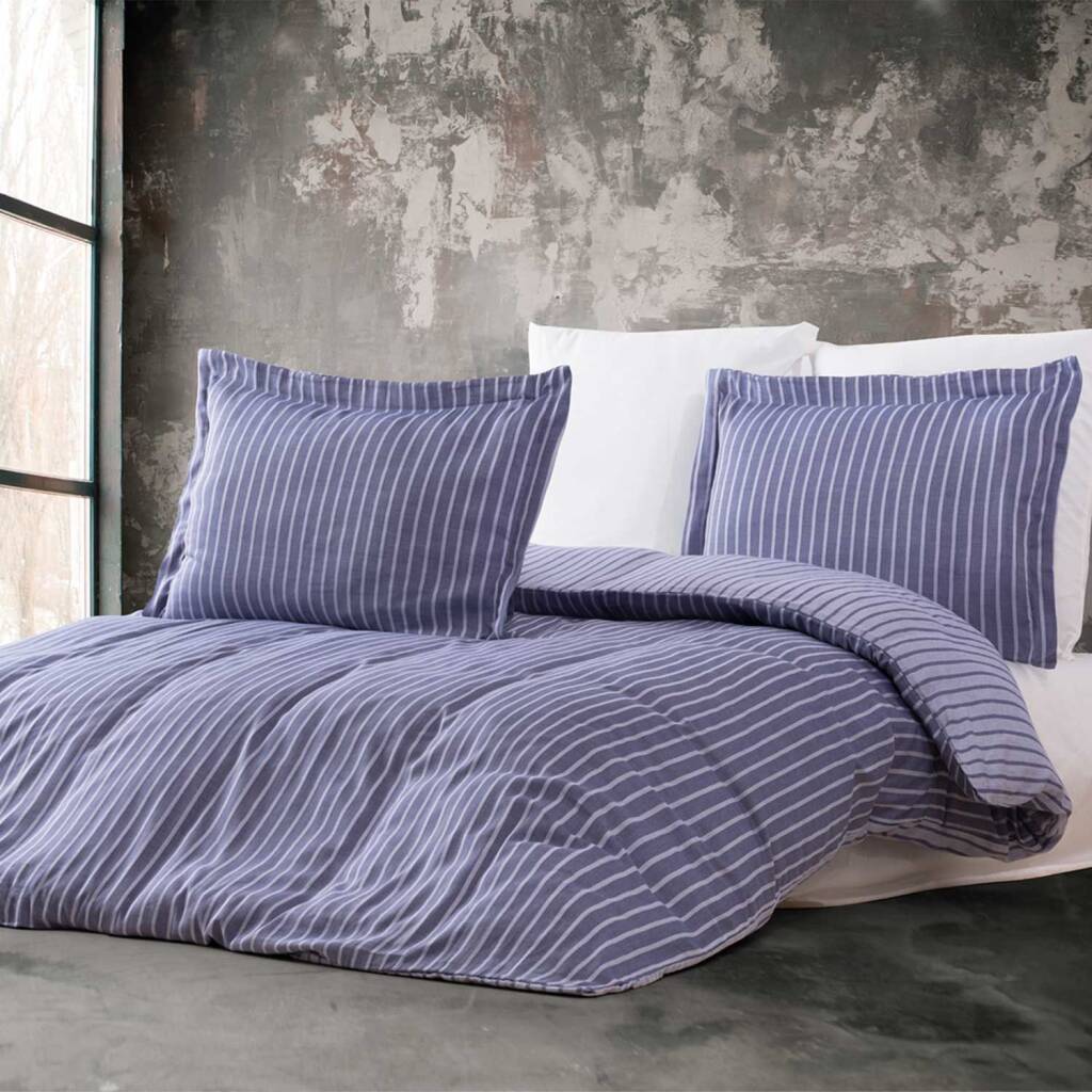 Maxstyle Bambu Çizgili Lacivert Tek Kişilik Nevresim Takımı - Maxstyle