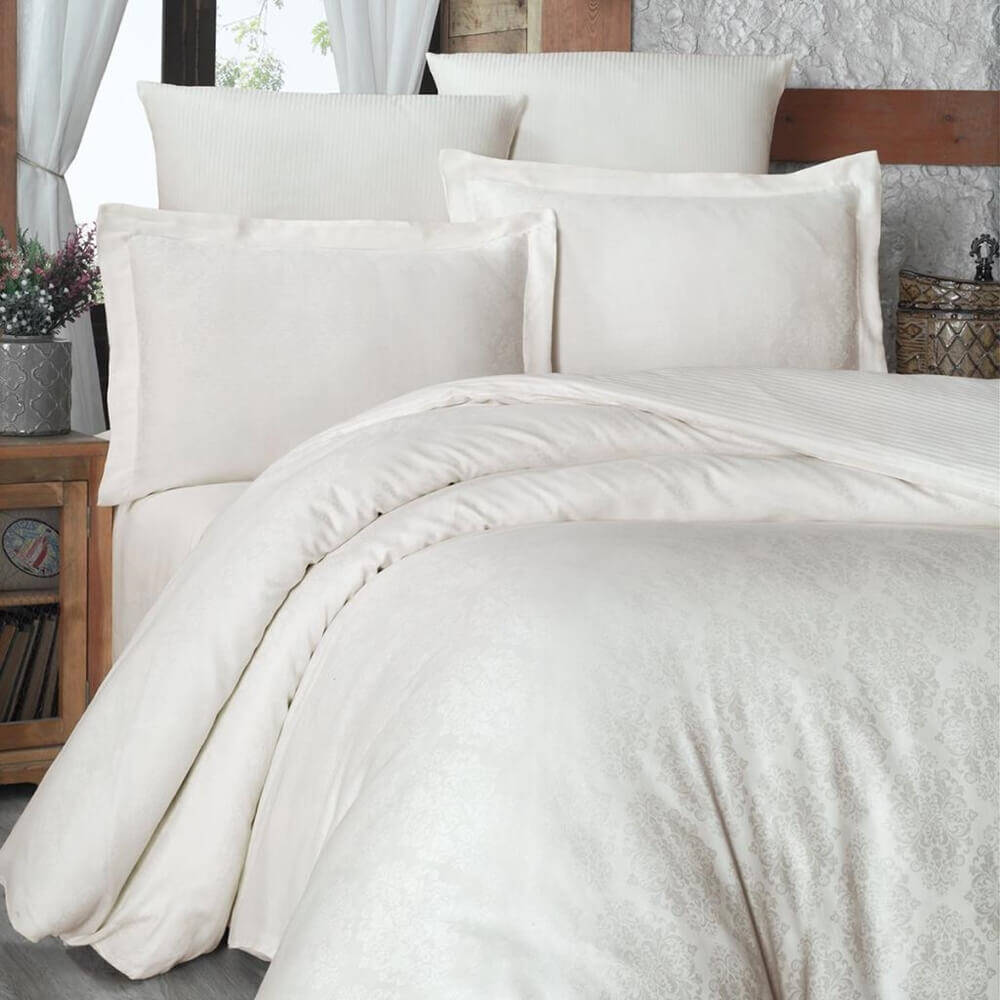 Maxstyle Jakarlı Saten Ornament Krem Double Nevresim Takımı 240x260 cm - Maxstyle