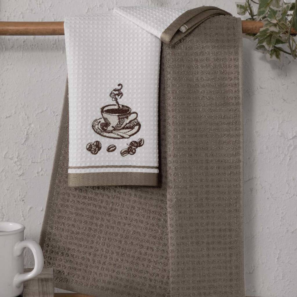 Maxstyle Pamuk Mutfak Havlusu Kahve 2'Li Beyaz-Bej 40x60 - Maxstyle
