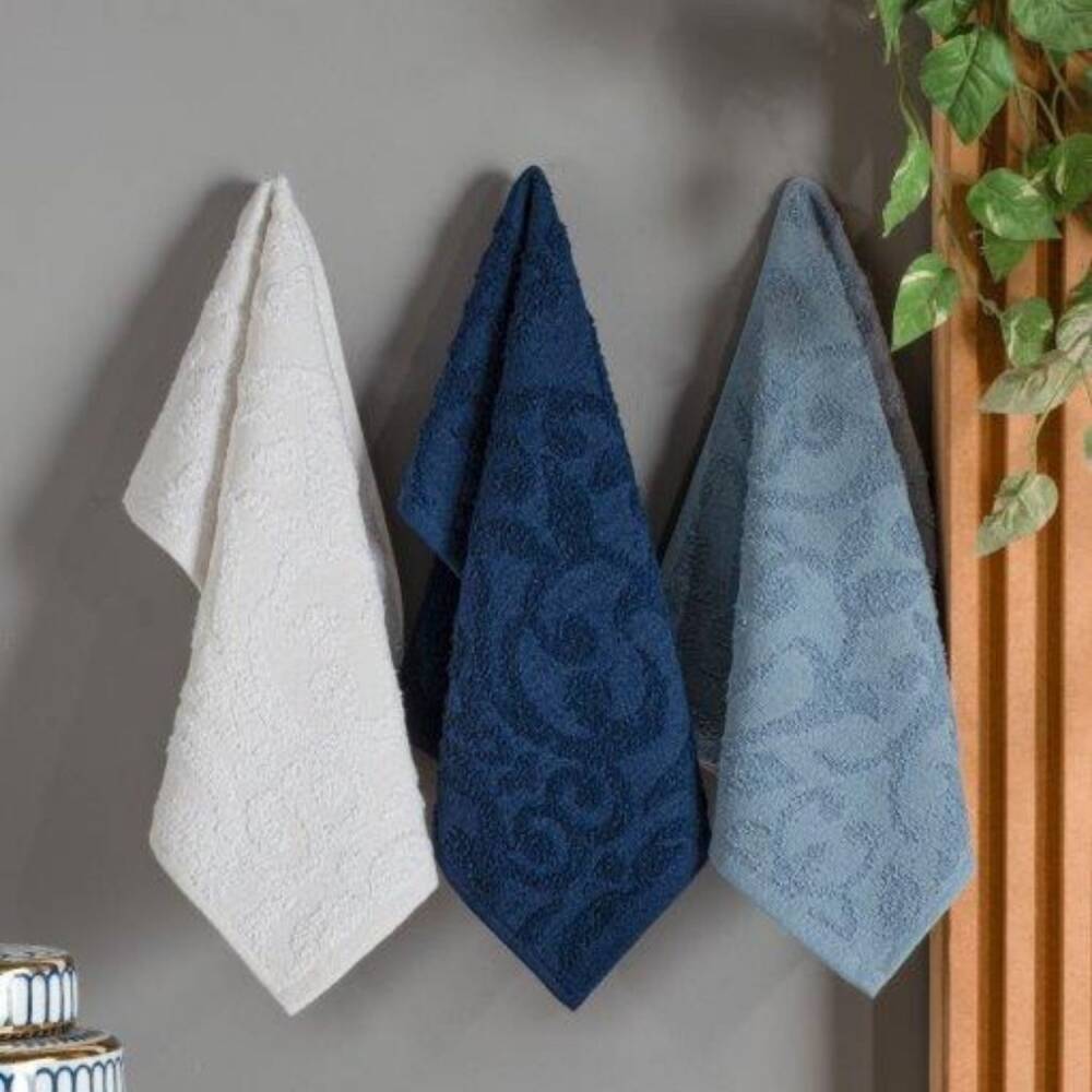 Maxstyle Şal Desen Mutfak Havlusu 3'Lü Set 30x50 cm Beyaz-Mavi-Lacivert - 1